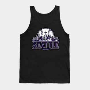 Retro Vintage Purple Seattle Baseball Cityscape Tank Top
